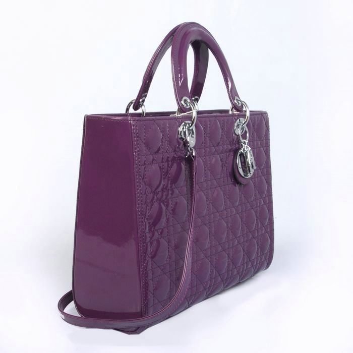 replica jumbo lady dior patent leather bag 6322 purple with silver